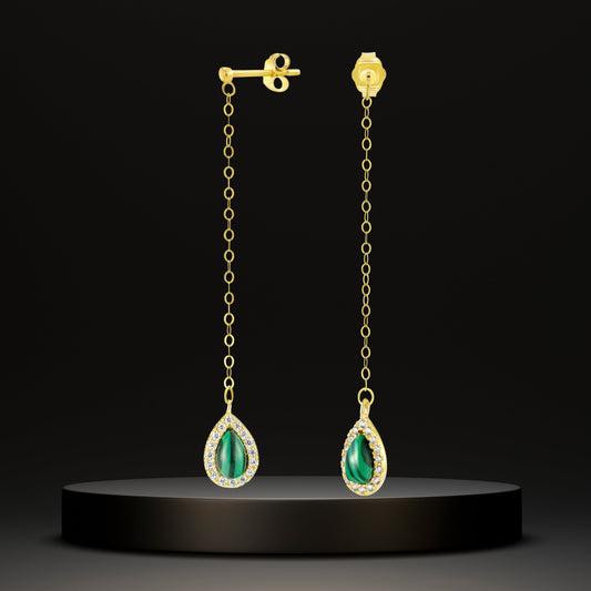 18K Pure Gold Hanging Green Earring Set