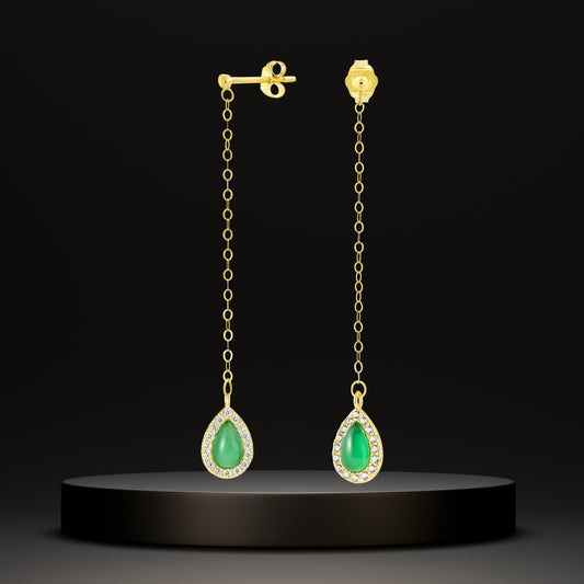 18K Pure Gold Hanging Light Green Earring Set