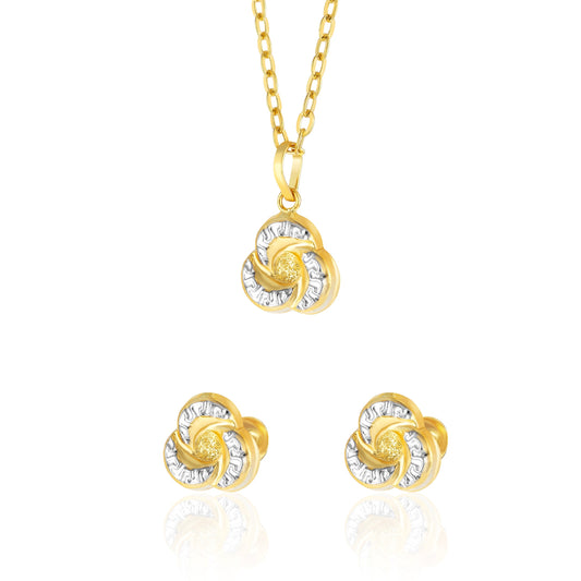 18K Pure Gold Two Color Flower Screw Jewelry Set