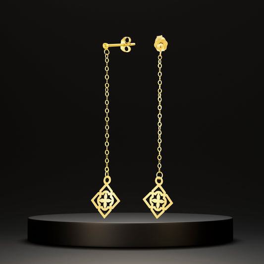 18K Pure Gold Hanging Square Earring Set