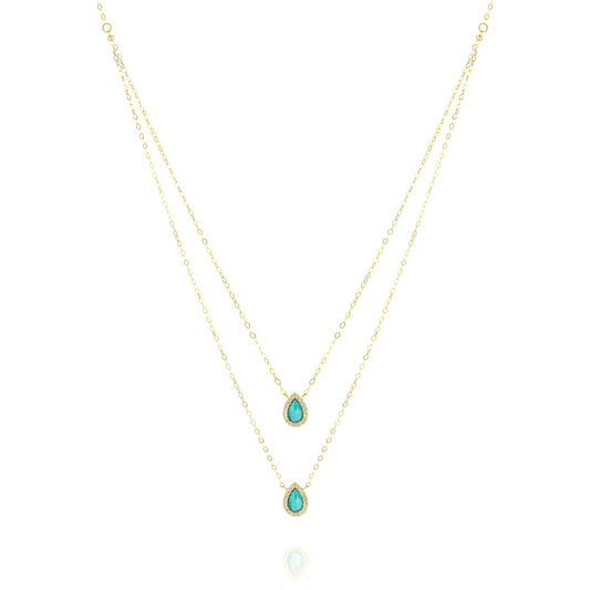 18K Pure Gold 2 Layer Sky Blue Stone Necklace