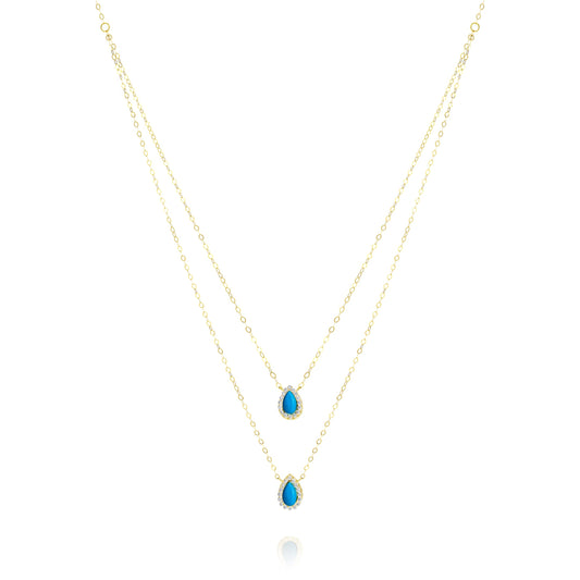 18K Pure Gold 2 Layer Blue Stone Necklace