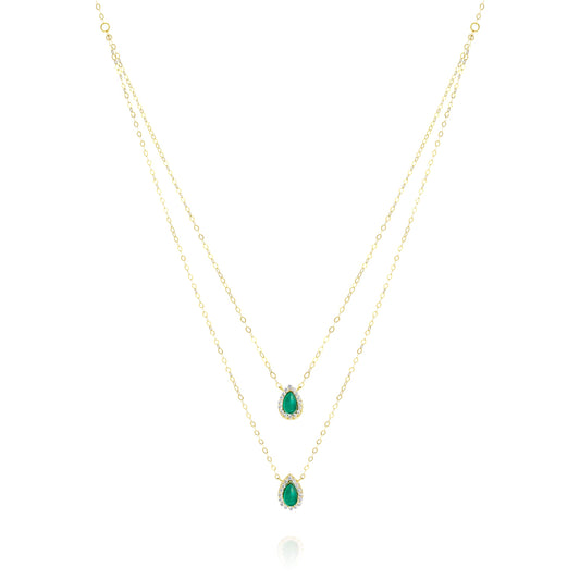 18K Pure Gold 2 Layer Green Stone Necklace