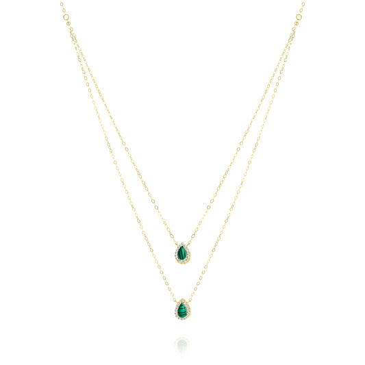 18K Pure Gold 2 Layer Green Stone Necklace