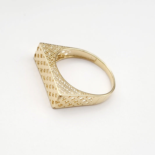 18K Pure Gold Square Net Ring