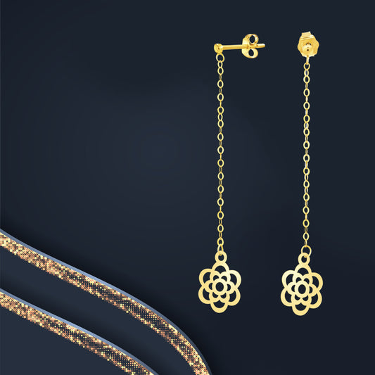 18K Pure Gold Hanging Flower Earring Set