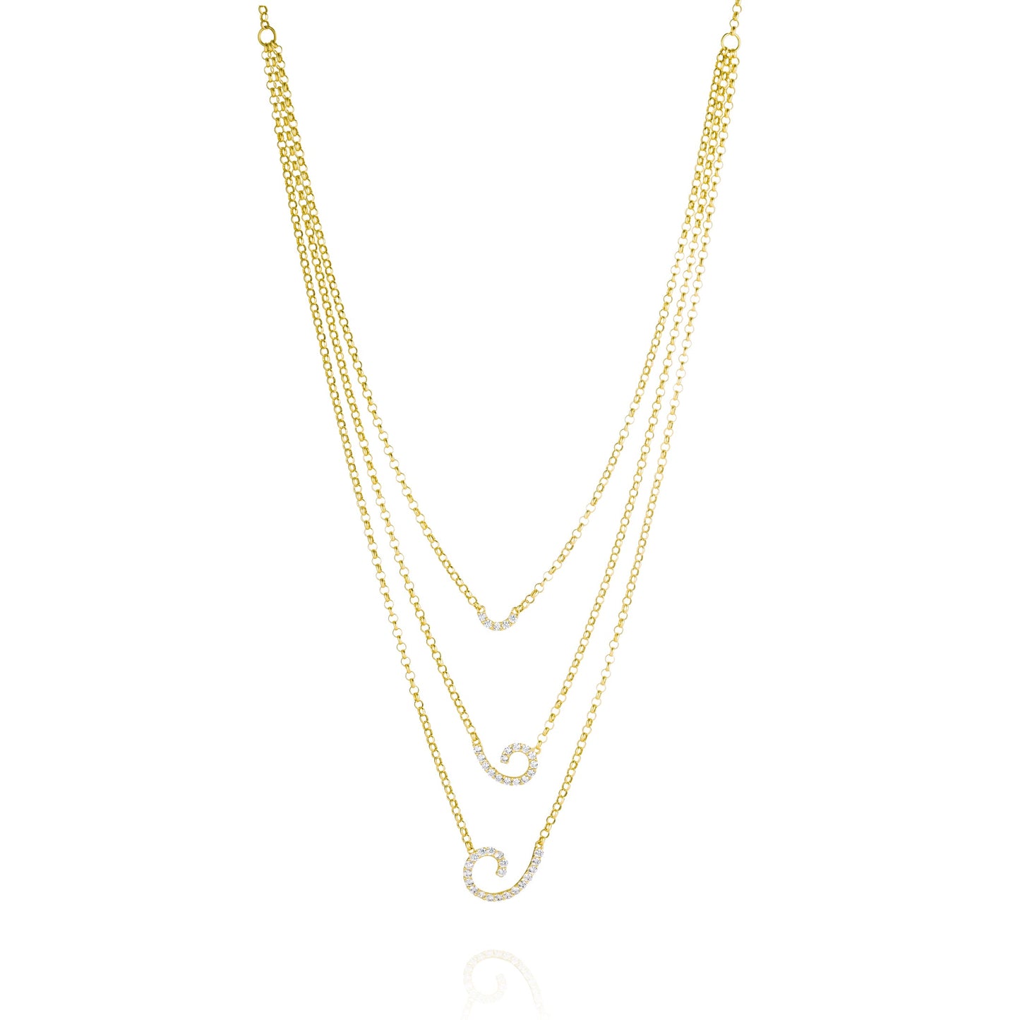 18K Pure Gold 3 Layer Stone Necklace