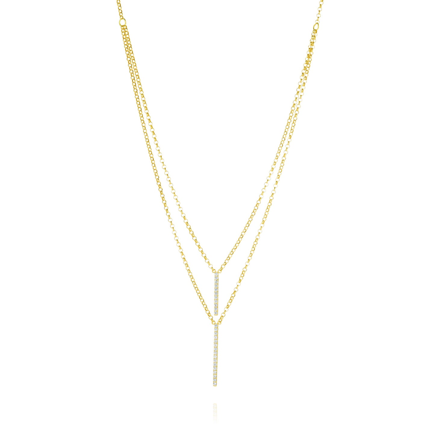 18K Pure Gold 2 Layer Stone Necklace