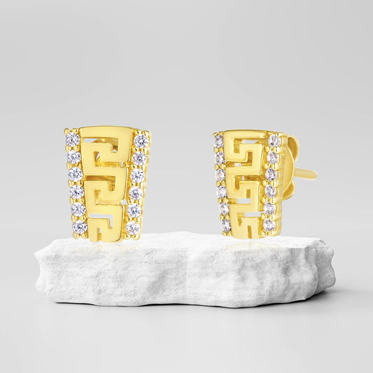 18K Pure Gold Stone Earrings