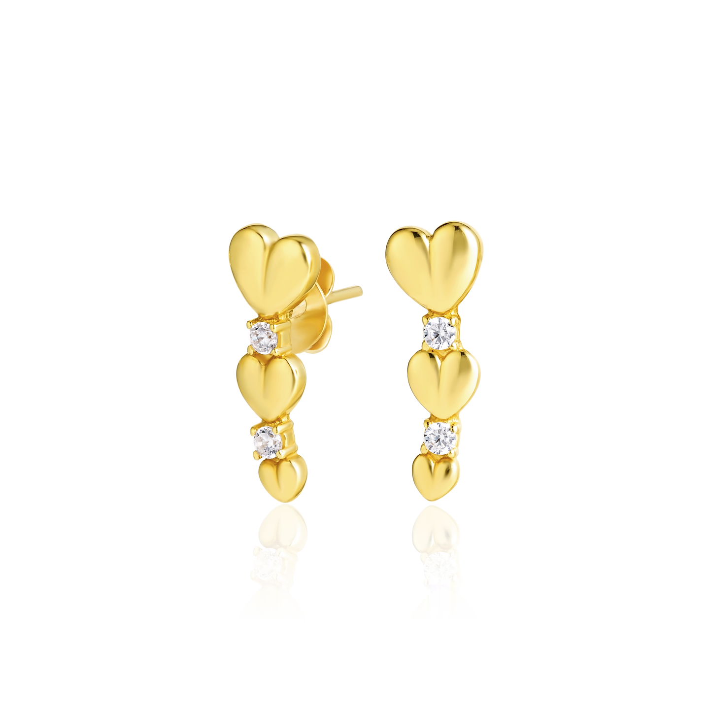 18K Pure Gold Heart Stone Earrings