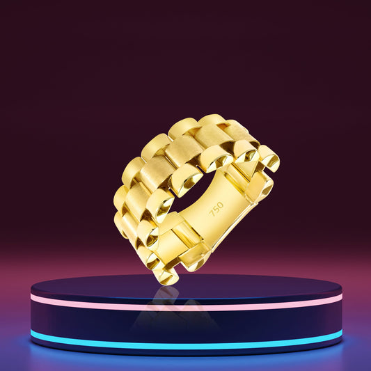 18K Pure Gold Elegant Thick Belt Ring