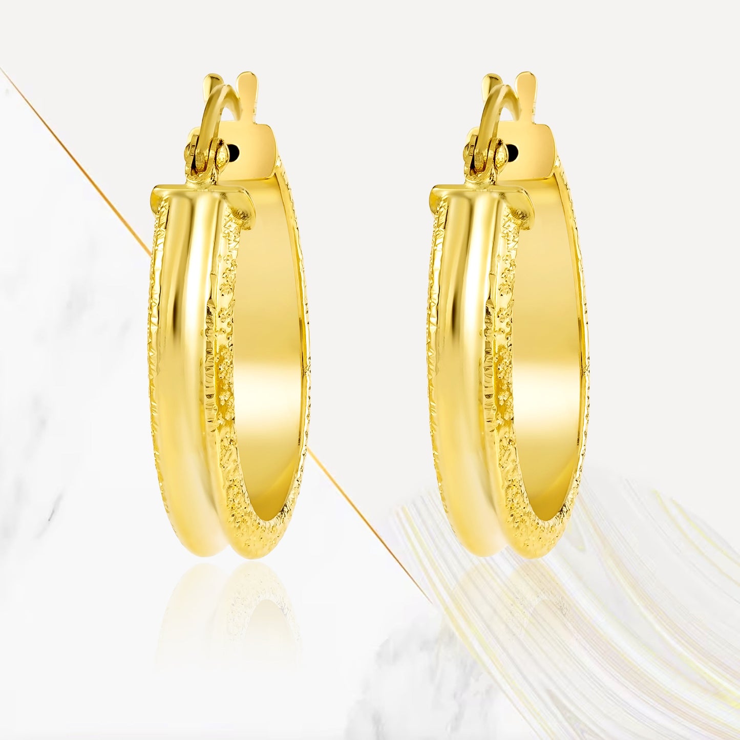 18K Pure Gold Round Loop Earring Set