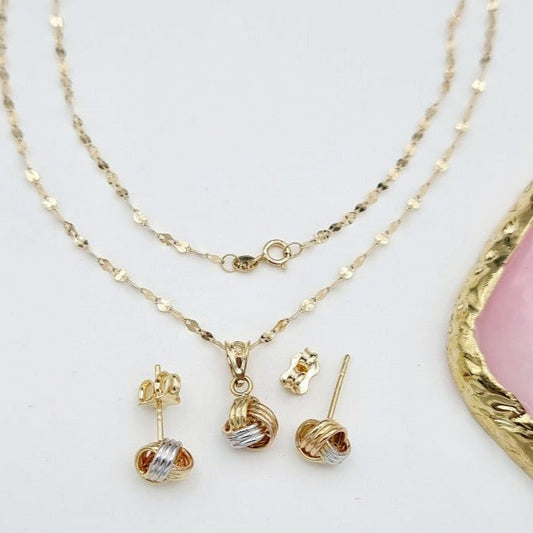 18K Pure Gold 3 Color Knot Jewelry Set