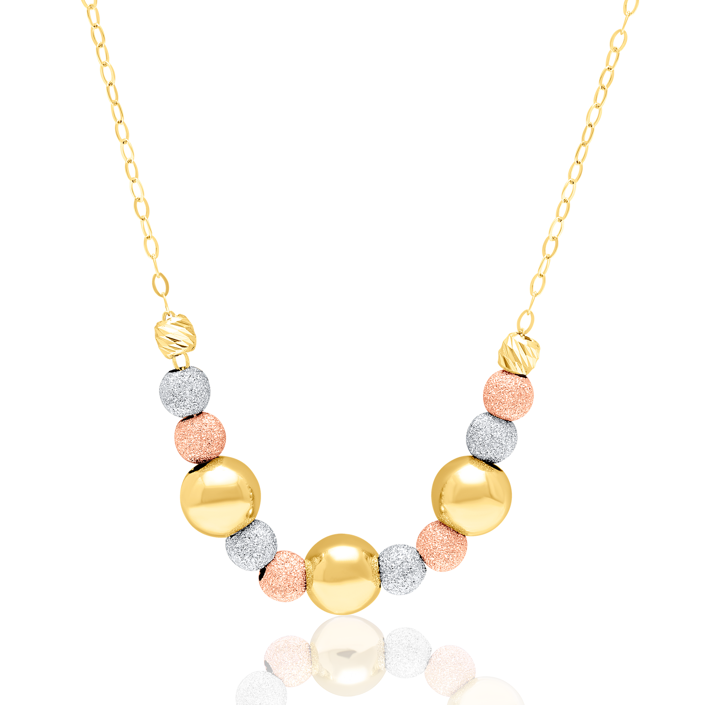 18K Pure Gold 3 Color Multiple Ball Seed Necklace