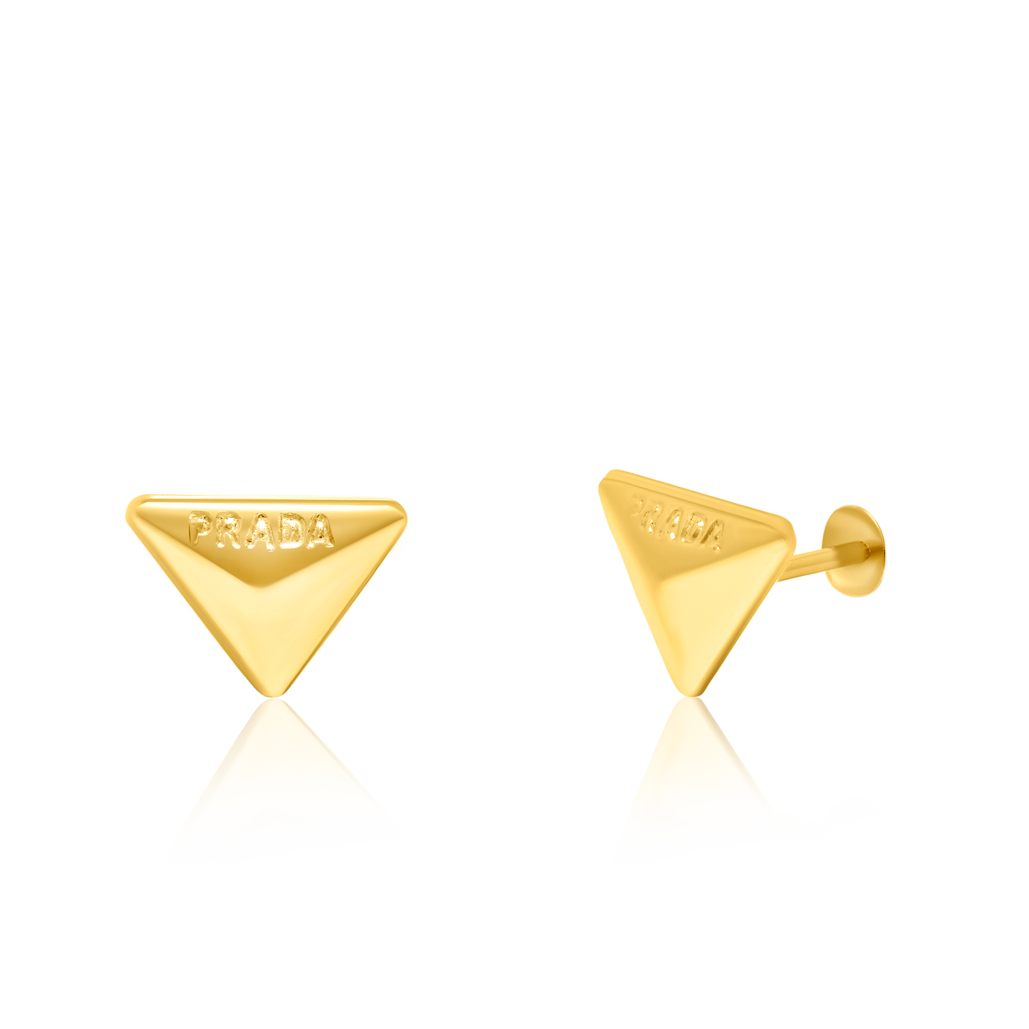 18K Pure Gold Triangle Screw Earring Set