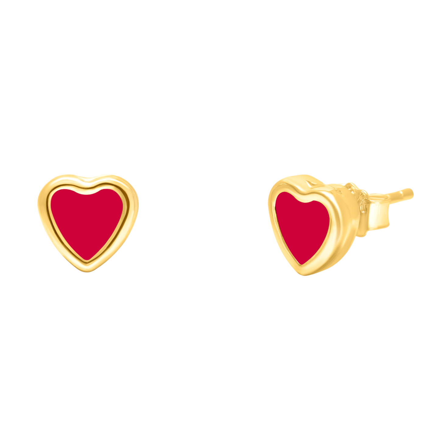 18K Pure Gold Red Heart Earring Set