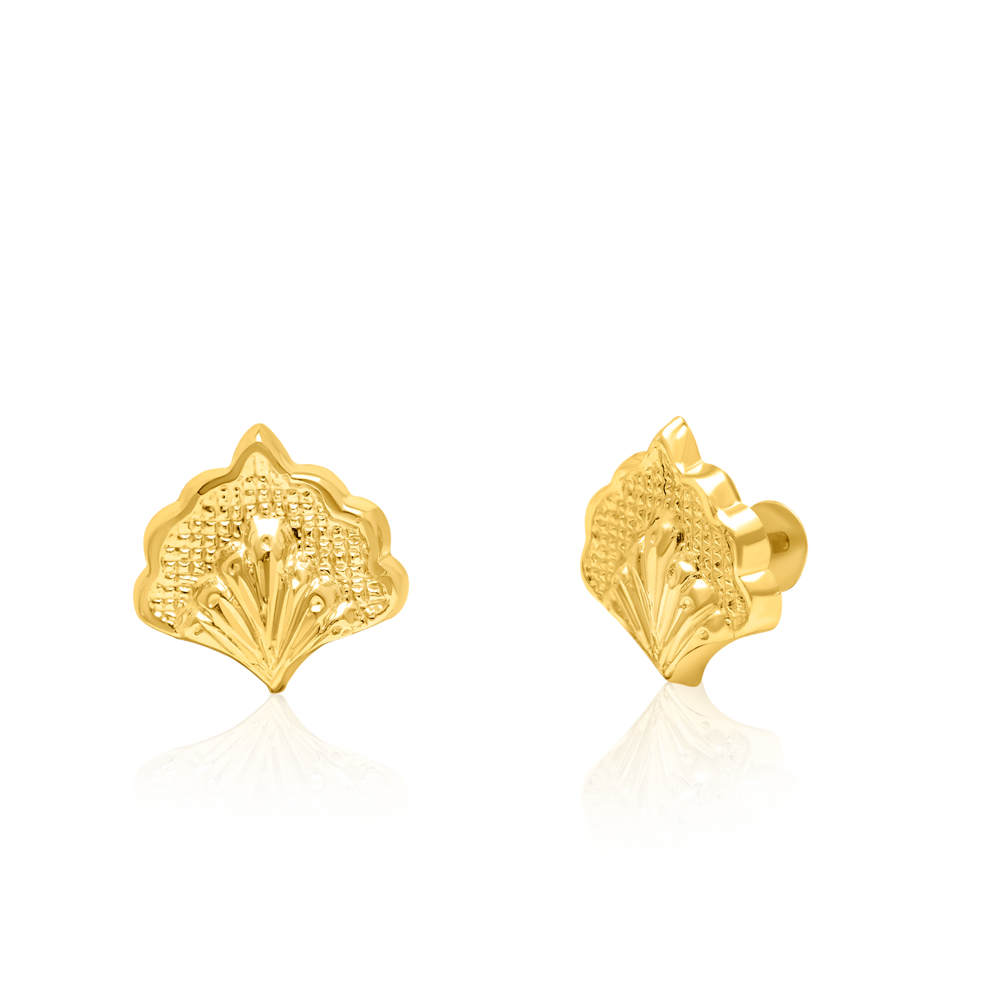 18K Pure Gold Flower Tree Screw Earring Set