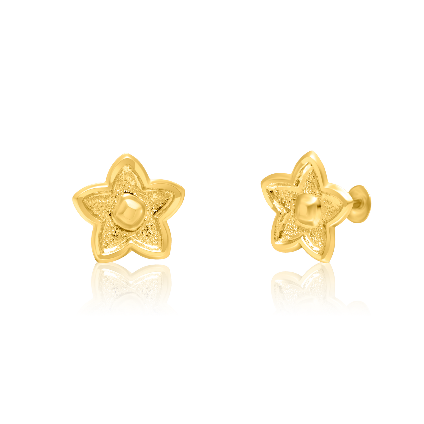 18K Pure Gold Star Screw Earring Set