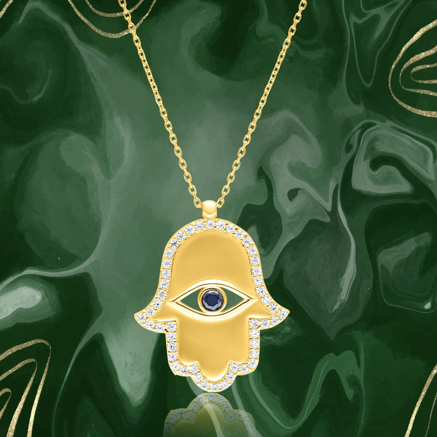 18K Pure Gold Palm Stone Evil Eye Necklace