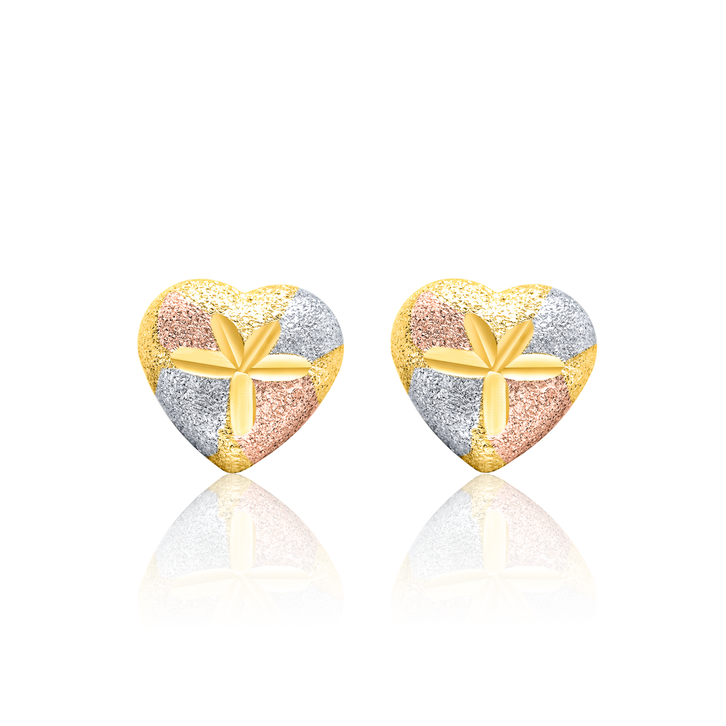 18K Pure Gold 3 Color Heart Earring Set