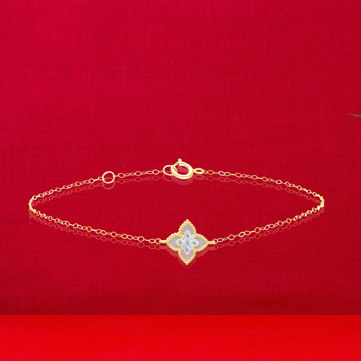 18K Pure Gold White Flower Bracelet