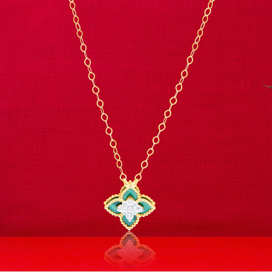 18K Pure Gold Green Flower Necklace