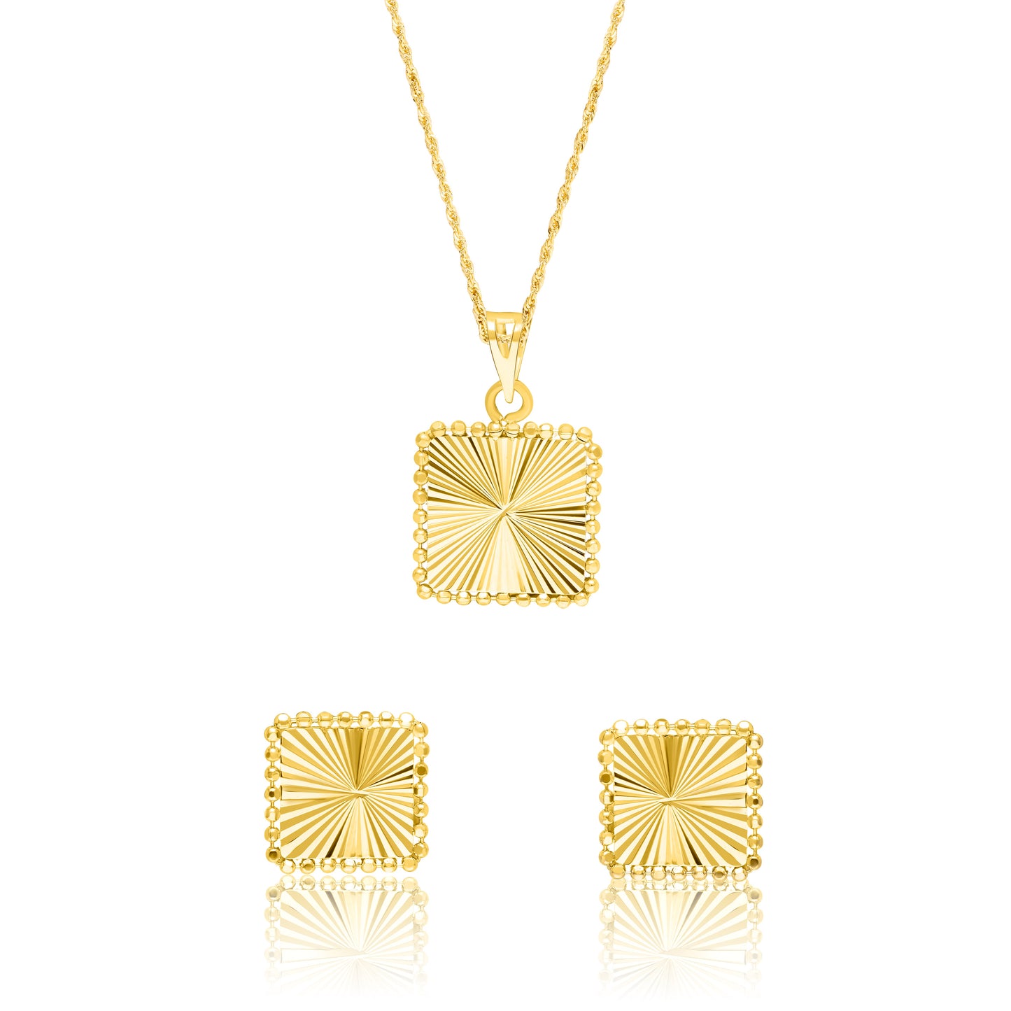 18K Pure Gold Square Jewelry Set