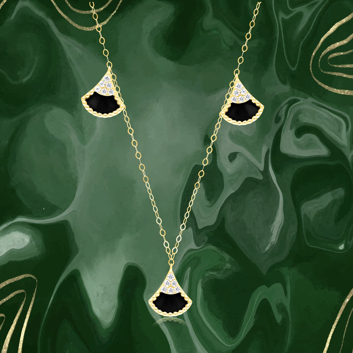 18K Pure Gold Black Charm Necklace