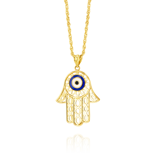 18K Pure Gold Hamsa Palm Necklace