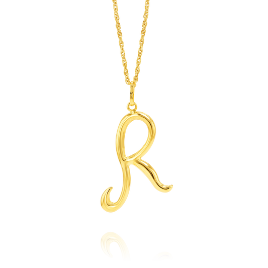 18K Pure Gold Letter R Necklace