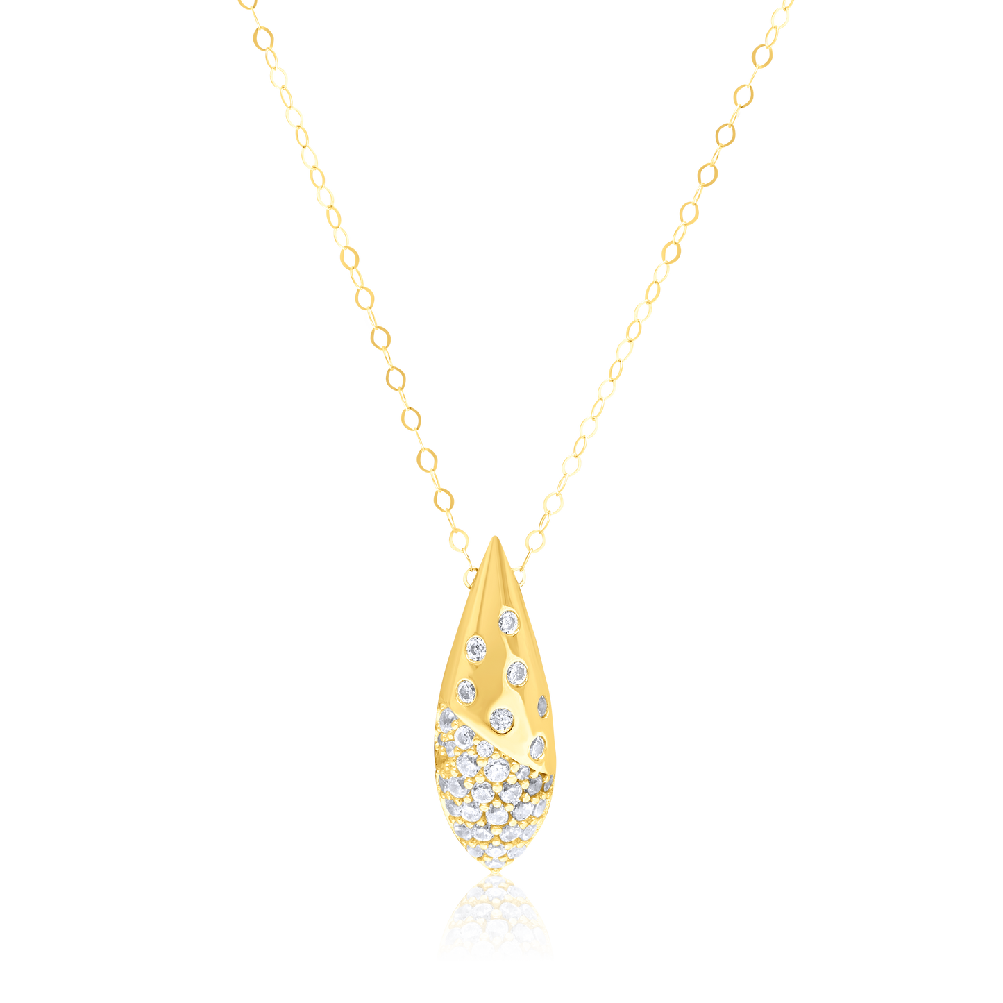 18K Pure Gold Oval Drop Stone Necklace