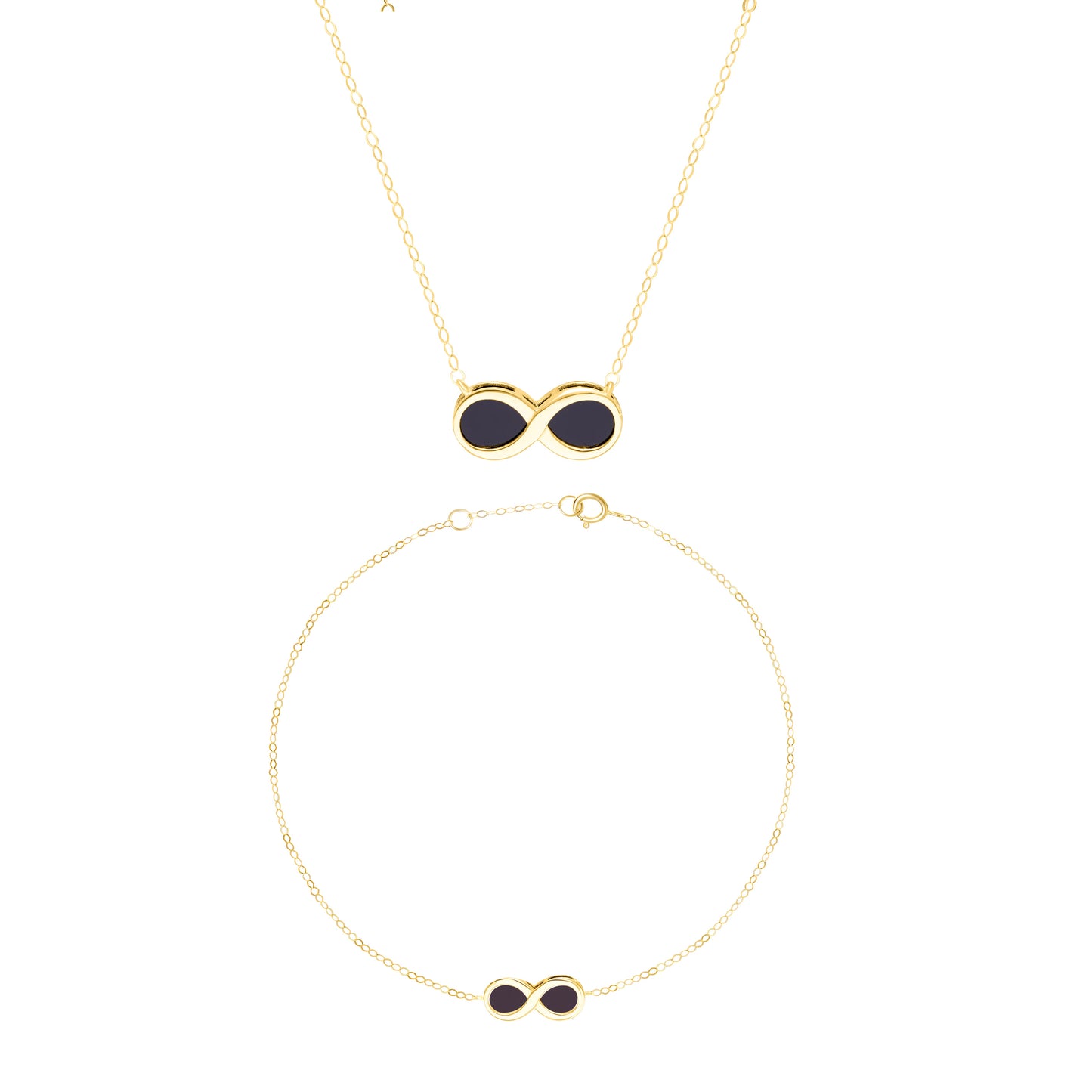 18K Pure Gold Infinity Black Jewelry Set