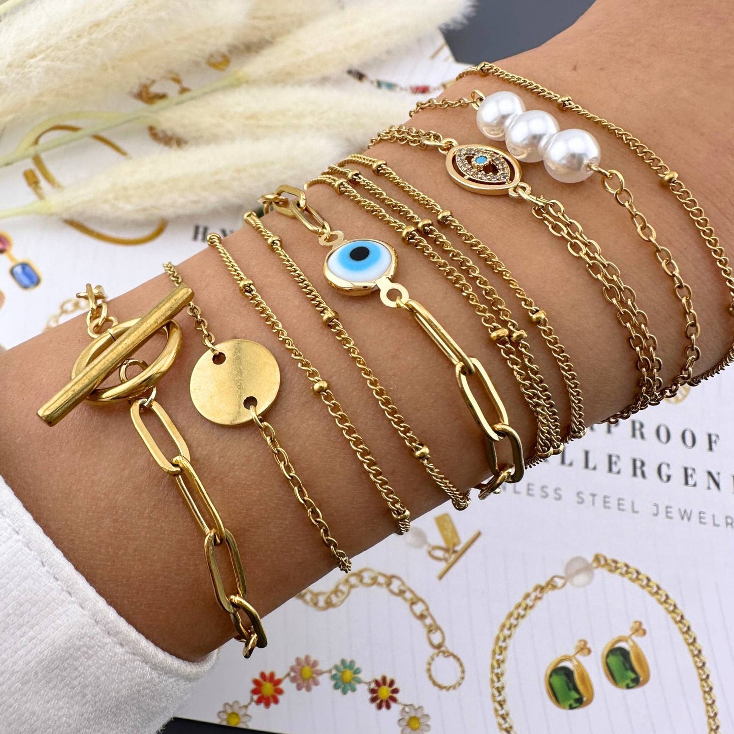 Bracelet, 18K Gold Plated Steel