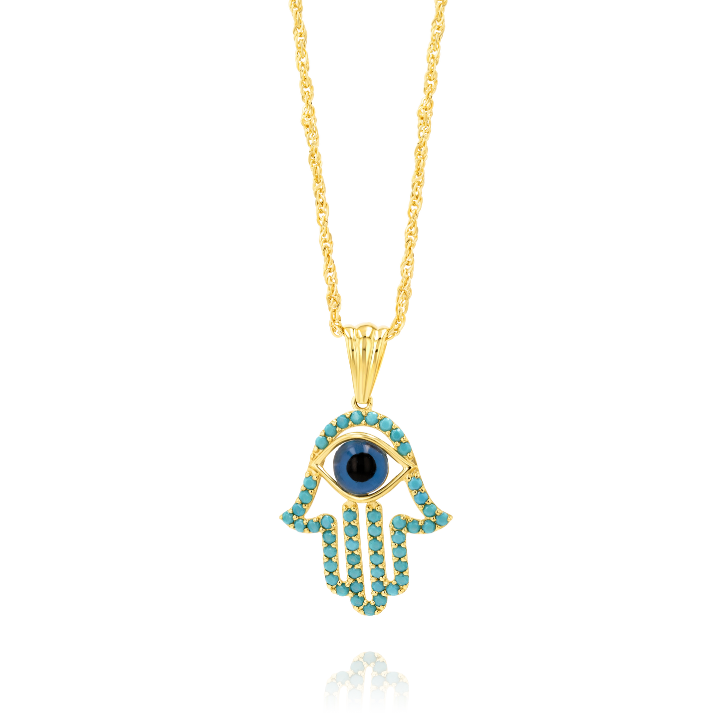 18K Pure Gold Hamsa Palm Eye Necklace