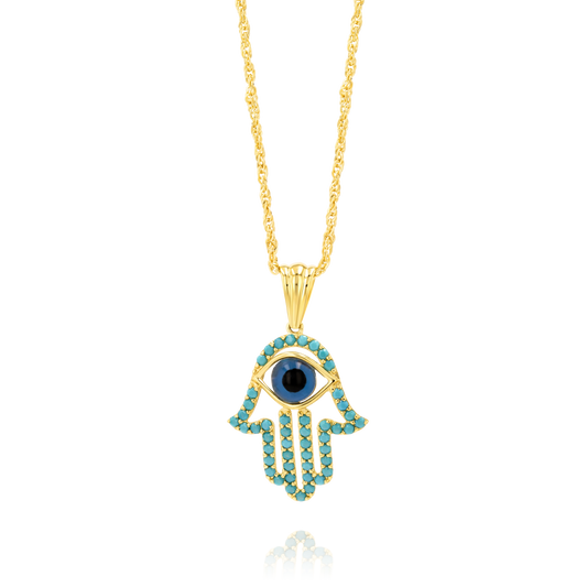 18K Pure Gold Hamsa Palm Eye Necklace