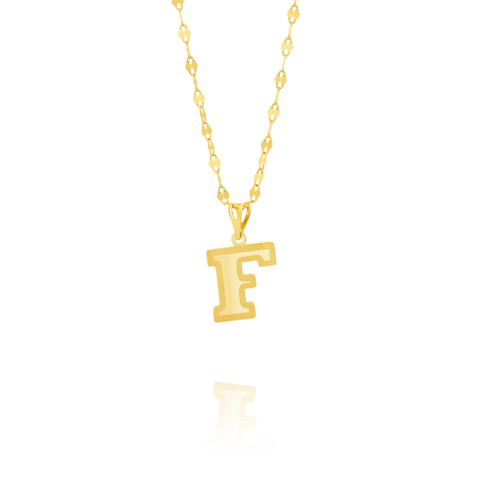 18K Pure Gold Letter F Necklace
