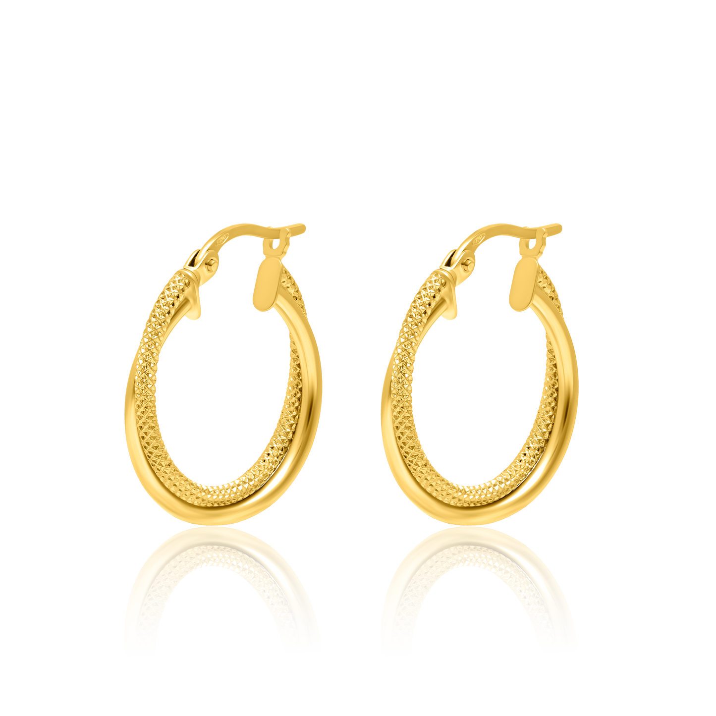 18K Pure Gold Double Round Hoop Earring Set