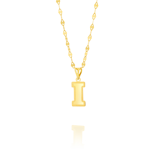 18K Pure Gold Letter I Necklace
