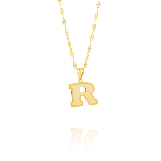 18K Pure Gold Letter R Necklace