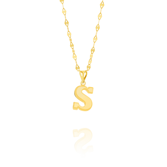 18K Pure Gold Letter S Necklace