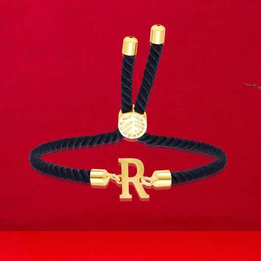 18K Pure Gold Thread Adjustable Letter R Bracelet