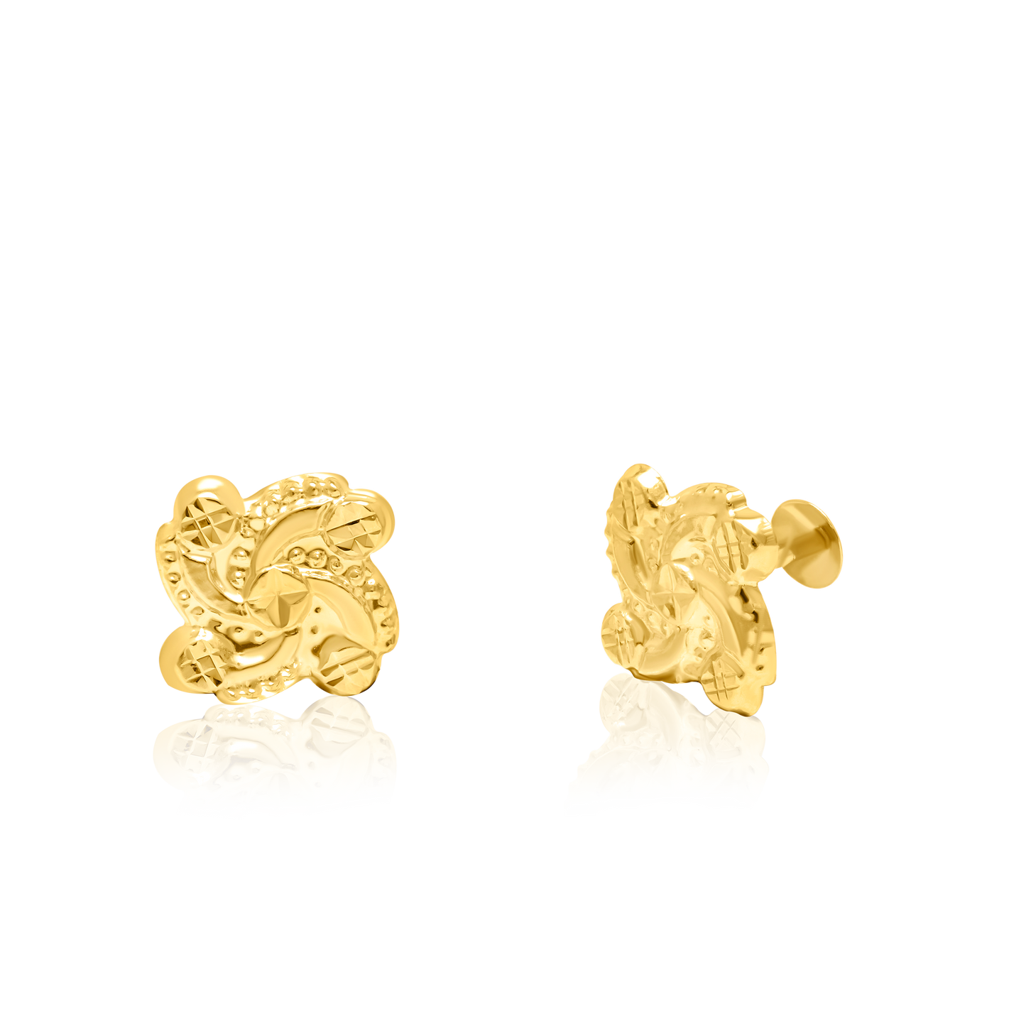 18K Pure Gold Flower Screw Earring Set