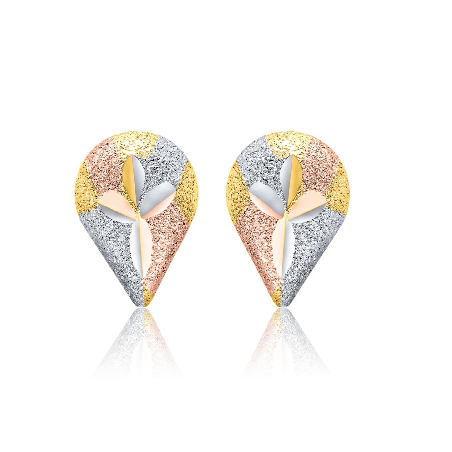 18K Pure Gold 3 Color Drop Design Earring Set