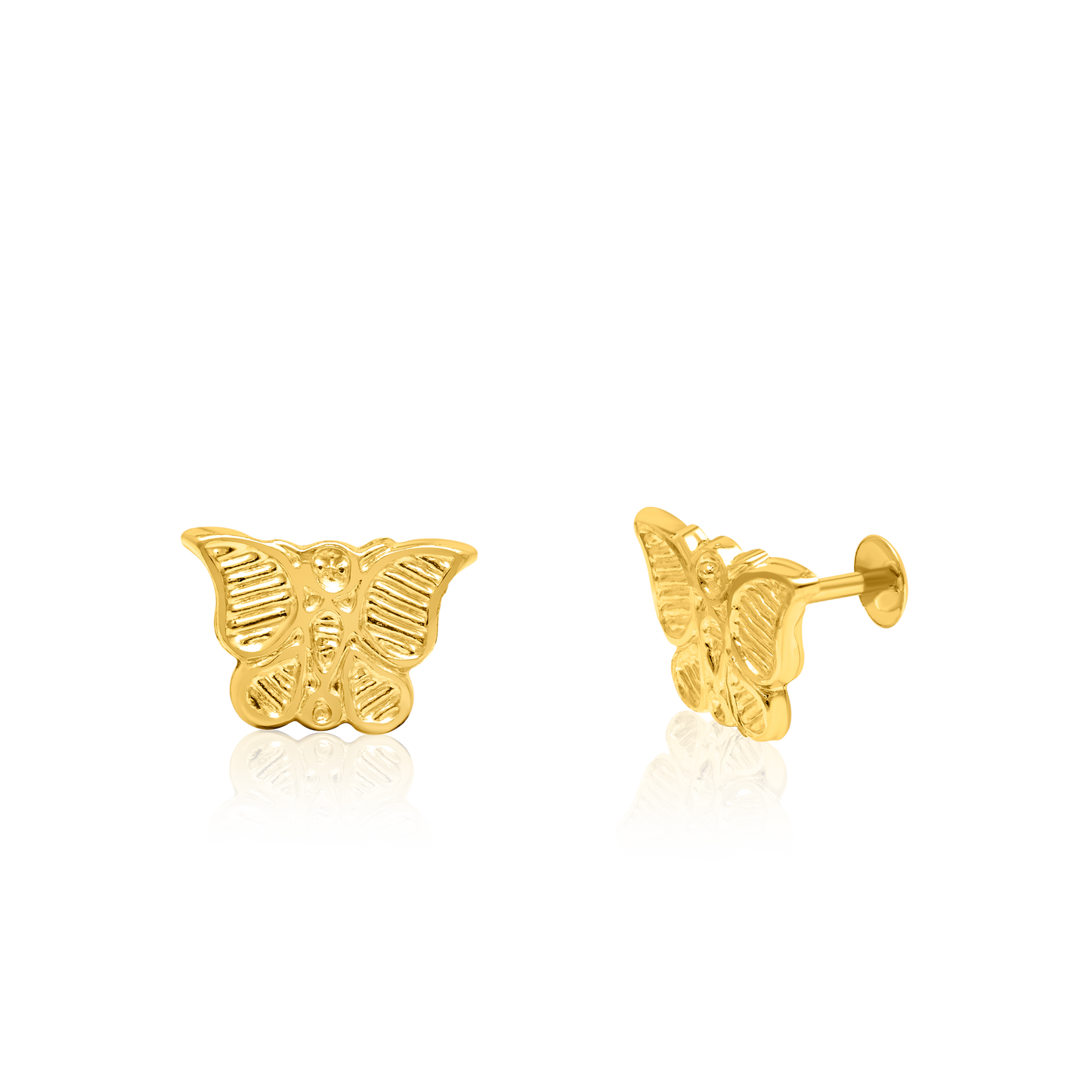18K Pure Gold Butterfly Screw Earring Set