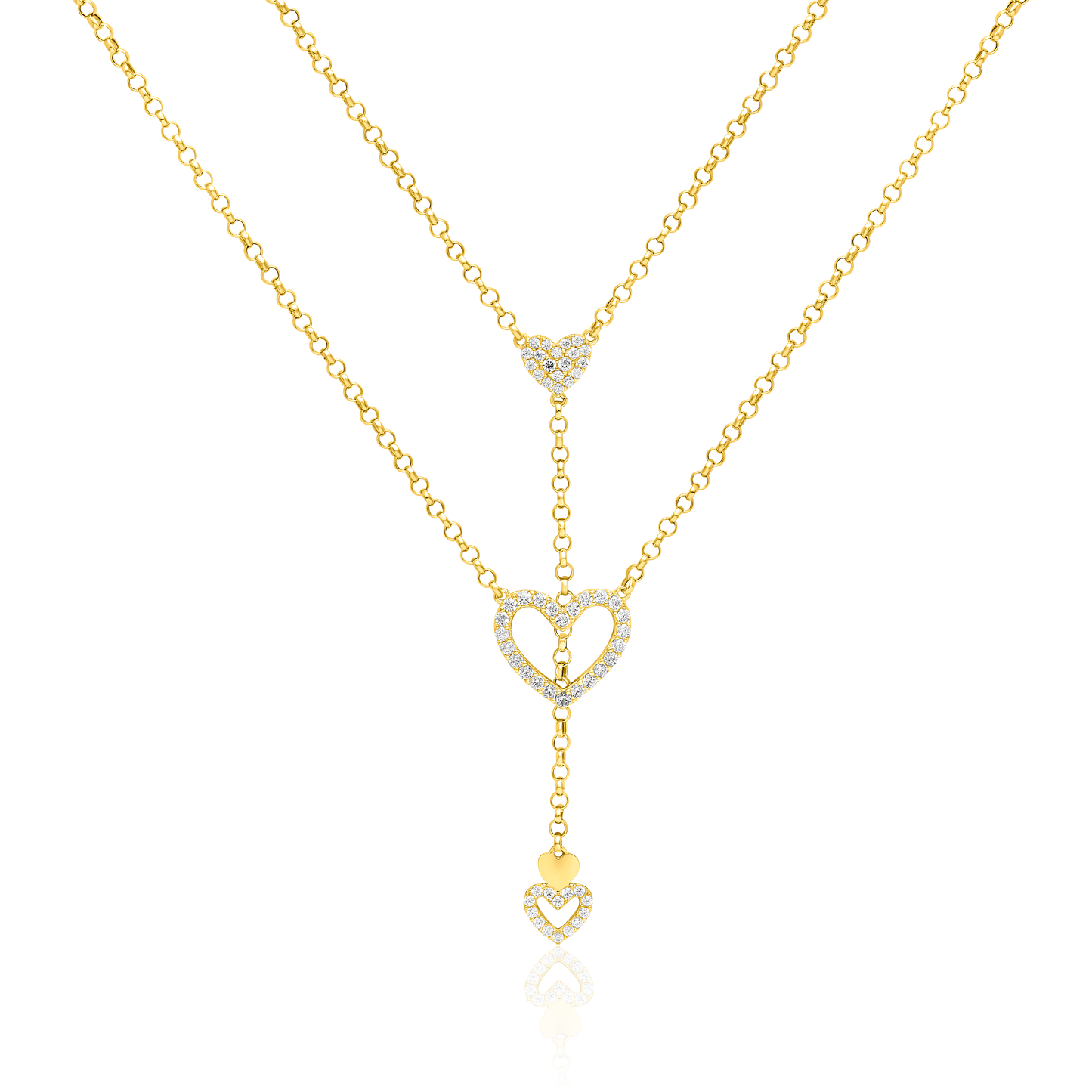 18K Pure Gold 2 Layer Hanging Heart Stone Necklace