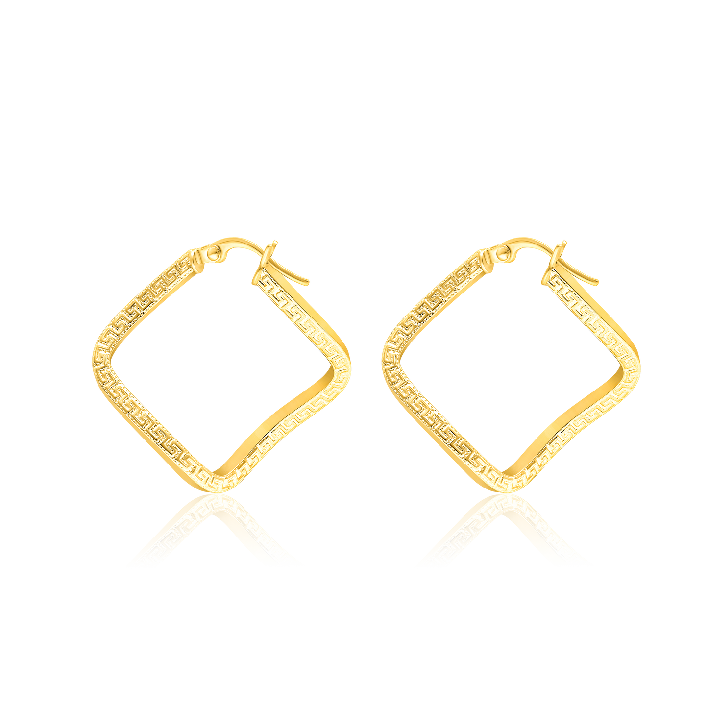 18K Pure Gold Twisted Square Earring Set