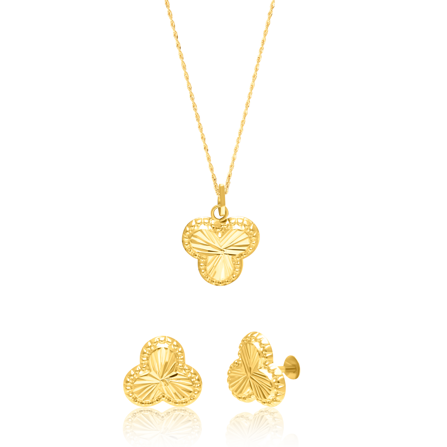 18K Pure Gold Flower Screw Jewelry Set