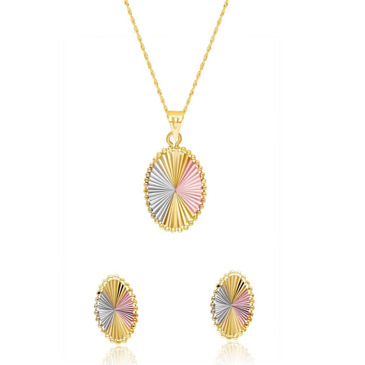 18K Pure Gold 3 Color Oval Jewelry Set