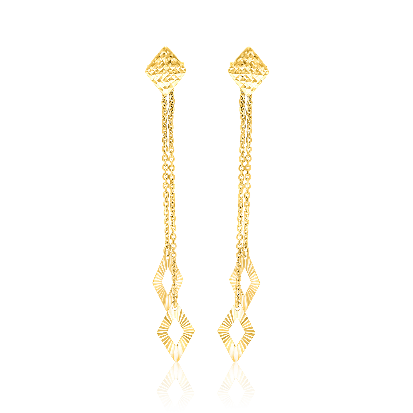 18K Pure Gold Hanging Diamond Earring Set