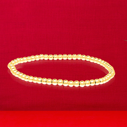3 Pcs 18k Pure Gold Elastic Bead Bangle Set (Yellow, White, Rose Gold)